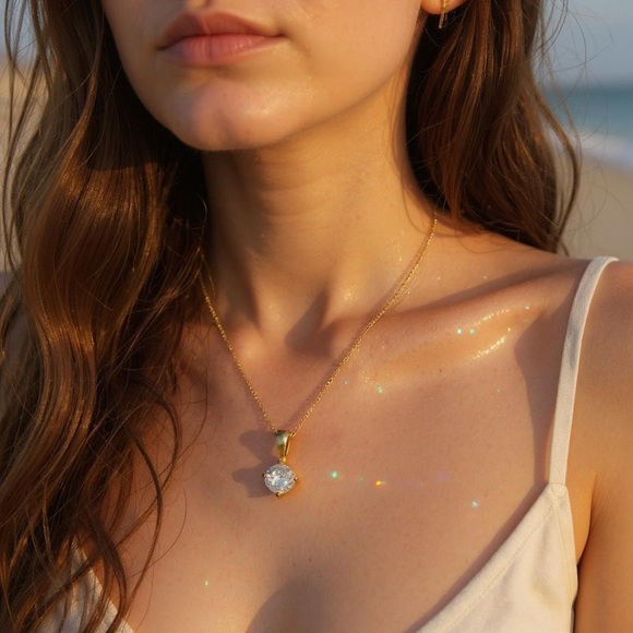 Gold plated clear CZ Express pendant & necklace - Picture 8 of 8